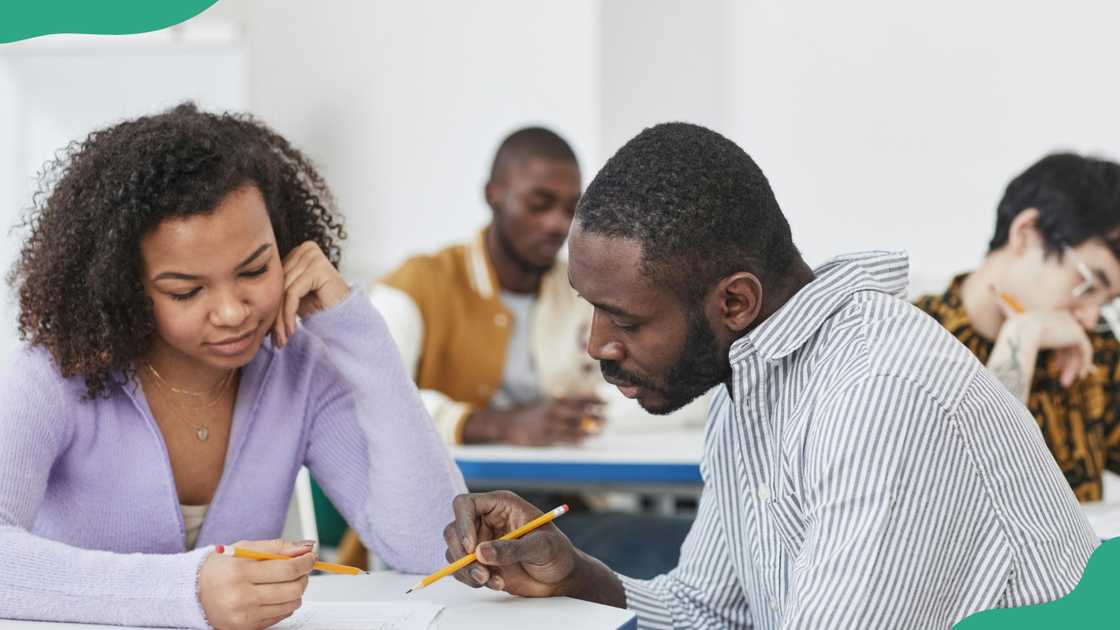 Students study in a library