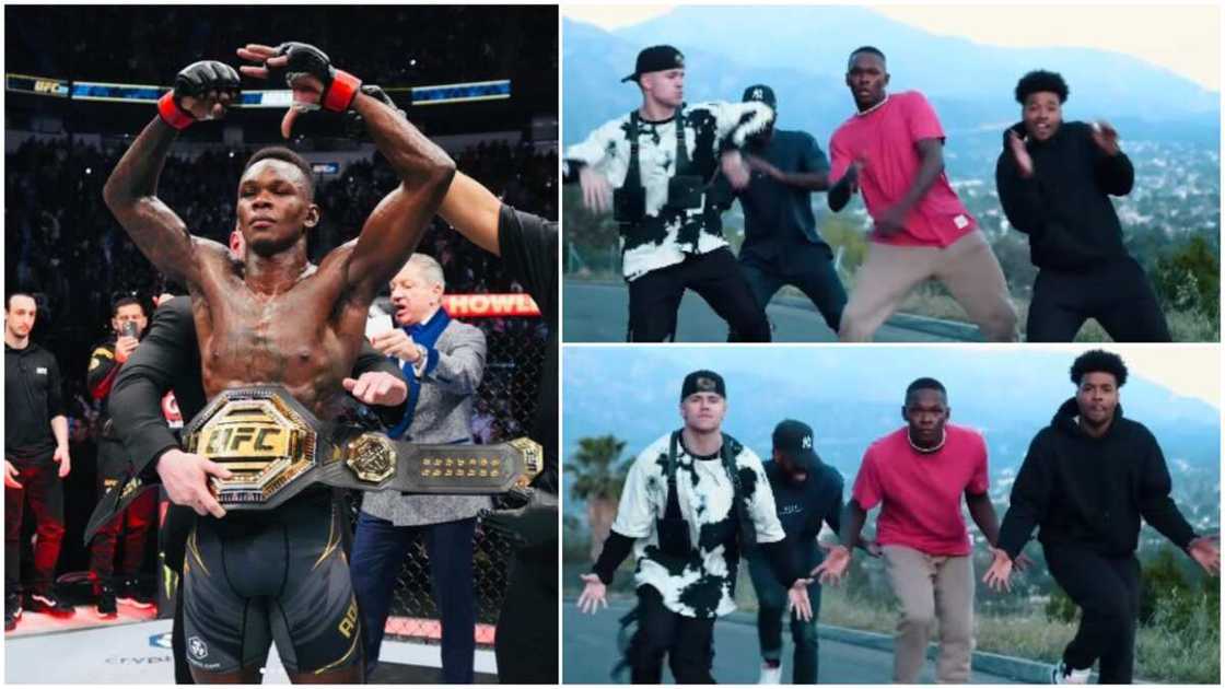 Israel Adesanya danced with three other men. Israel Adesanya danced with three other men.