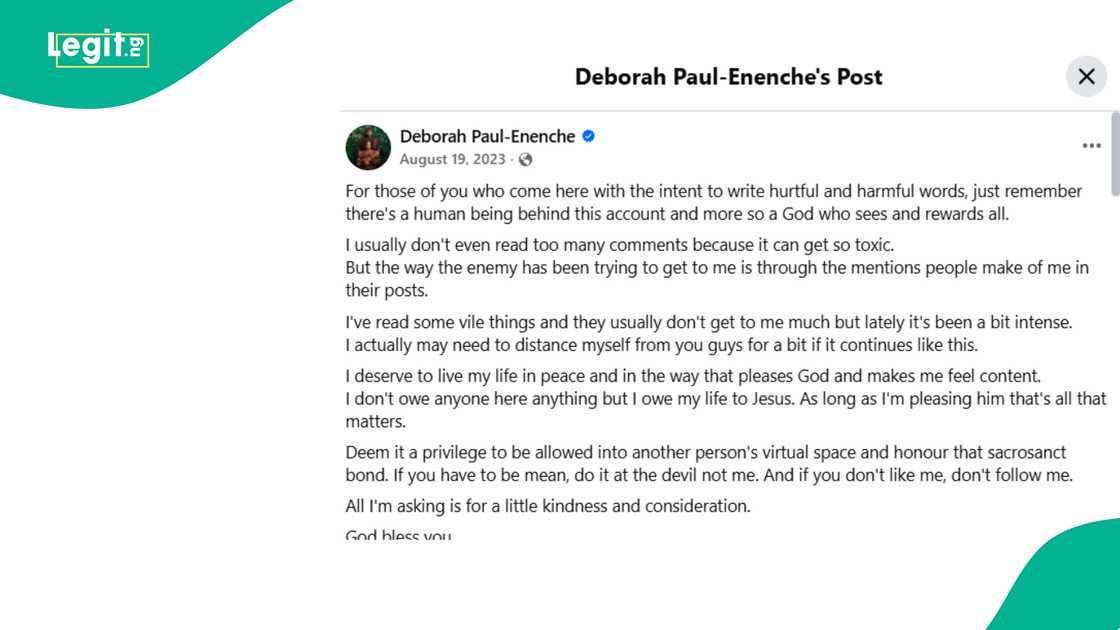 Pastor Paul Enenche's daughter Deborah addresses vile comments on her page