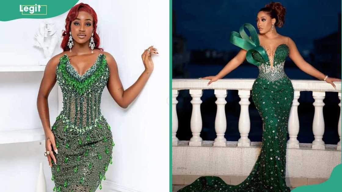 Women in emerald green sequence mermaid gowns Women in emerald green sequence mermaid gowns