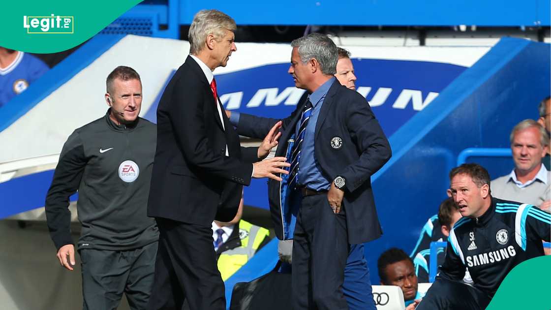 Arsene Wenger, Jose Mourinho, Arsenal, Chelsea, Stamford Bridge, London, England, Premier League.