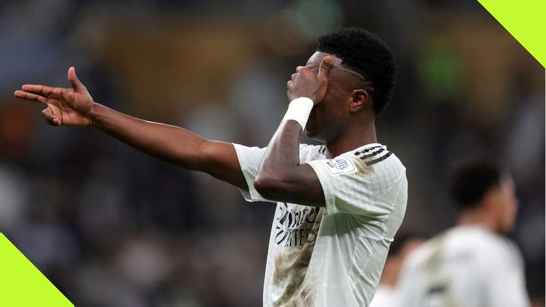 Vinicius Junior performed his now-customary gun celebration after netting against Pachuca. Photo by Mohamed Farag - FIFA.