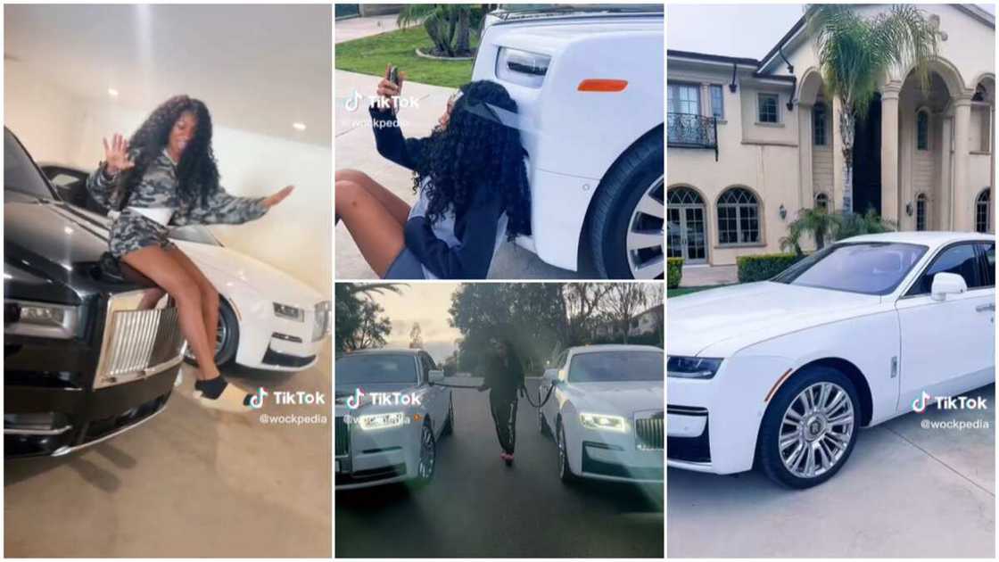 White Rolls Royce cars/lady shows off wealth. White Rolls Royce cars/lady shows off wealth.