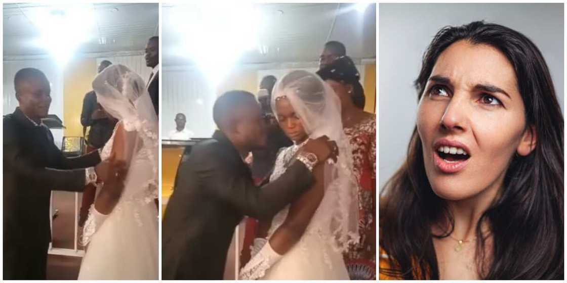 Mixed reactions trail video of unhappy bride refusing to kiss groom at their wedding Mixed reactions trail video of unhappy bride refusing to kiss groom at their wedding