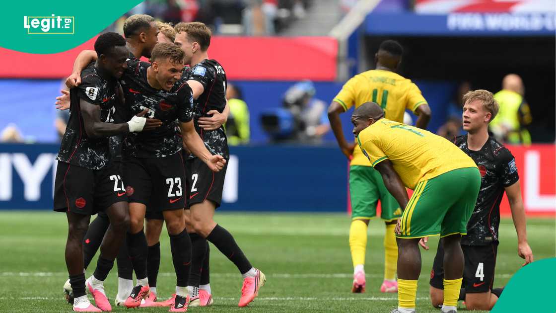 Canada players celebrates in front of South Africa players at the Los Angeles Stadium. Photo by Patrick T. Fallon Canada players celebrates in front of South Africa players at the Los Angeles Stadium. Photo by Patrick T. Fallon