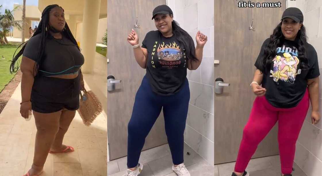 Photos of a pluz-sized lady who lost weight.