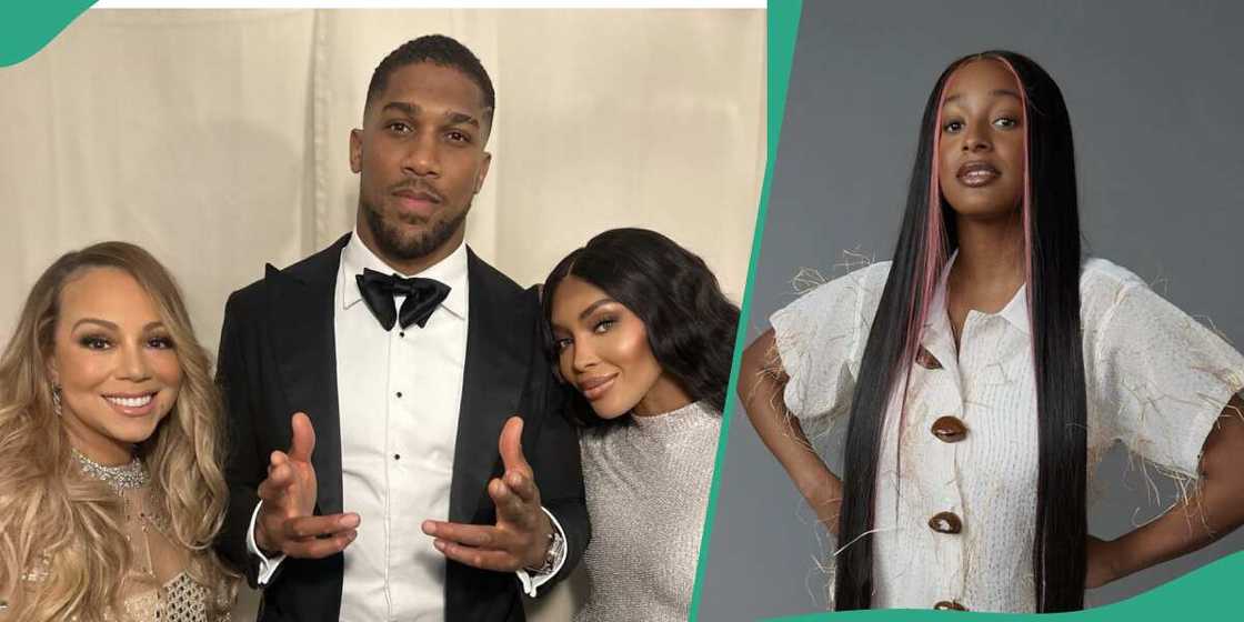 Anthony Joshua with Mariah Carey and Naomi Campbell at an Umar Kamani's wedding. Anthony Joshua with Mariah Carey and Naomi Campbell at an Umar Kamani's wedding.