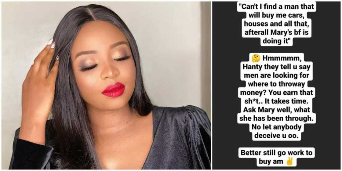 It takes time for men to spend on you, BBNaija's Cindy advises, tells ladies to go and work It takes time for men to spend on you, BBNaija's Cindy advises, tells ladies to go and work