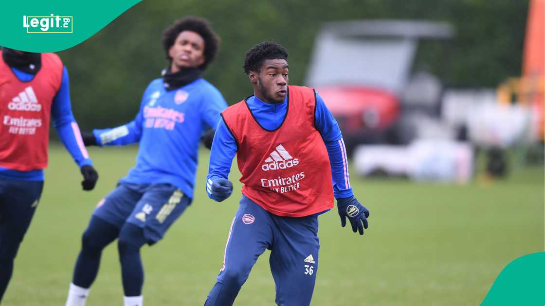 Gabriel Magalhaes, Willian, Ryan Alebiosu, London Conley, England, Arsenal. Gabriel Magalhaes, Willian, Ryan Alebiosu, London Conley, England, Arsenal.