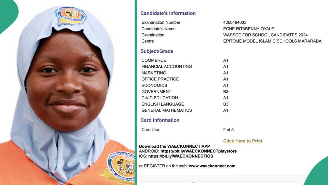 Nigerian girl makes good grades in WAEC 2024.