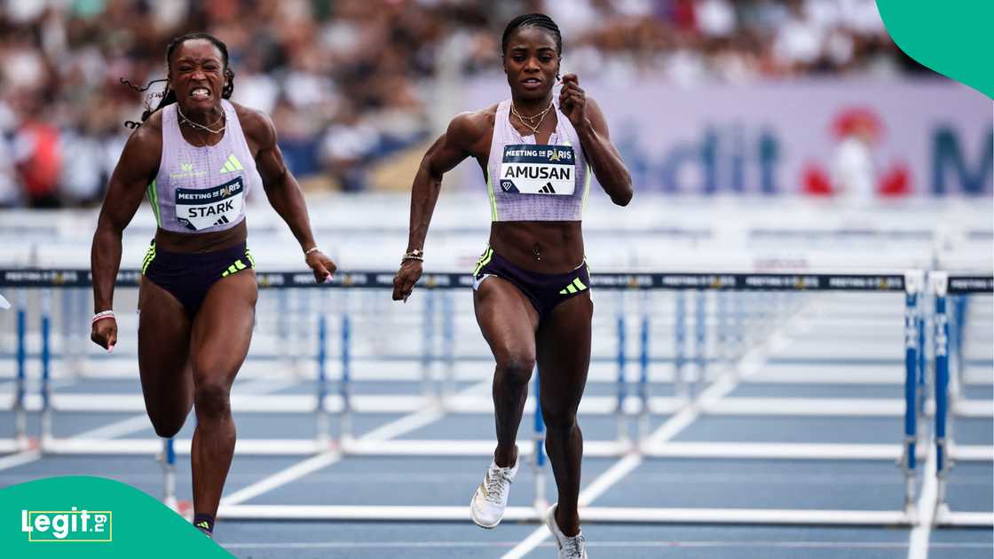 USA's Grace Stark and Nigeria's Tobi Amusan in action during the women's 100mH final of the 2026 Paris Diamond League. Photo by Anne-Christine POUJOULAT USA's Grace Stark and Nigeria's Tobi Amusan in action during the women's 100mH final of the 2026 Paris Diamond League. Photo by Anne-Christine POUJOULAT