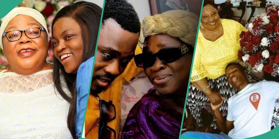 Photos of Funke Akindele and her mum, Pasuma and his mum, Wiz and his mum