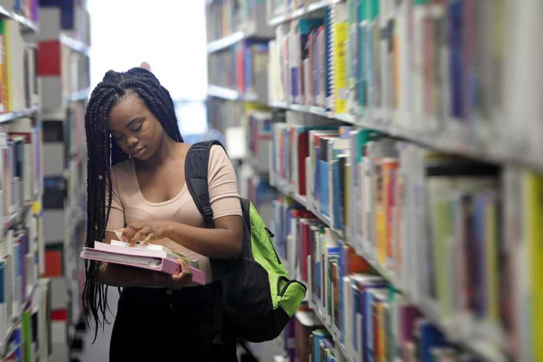 A female student in library