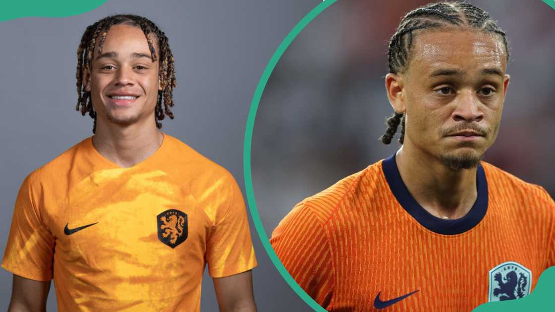 Xavi Simons during the official FIFA World Cup Qatar 2022 portrait session in Doha, Qatar (L). Xavi Simons at Football Stadium Dortmund in Dortmund, Germany (R). Xavi Simons during the official FIFA World Cup Qatar 2022 portrait session in Doha, Qatar (L). Xavi Simons at Football Stadium Dortmund in Dortmund, Germany (R).