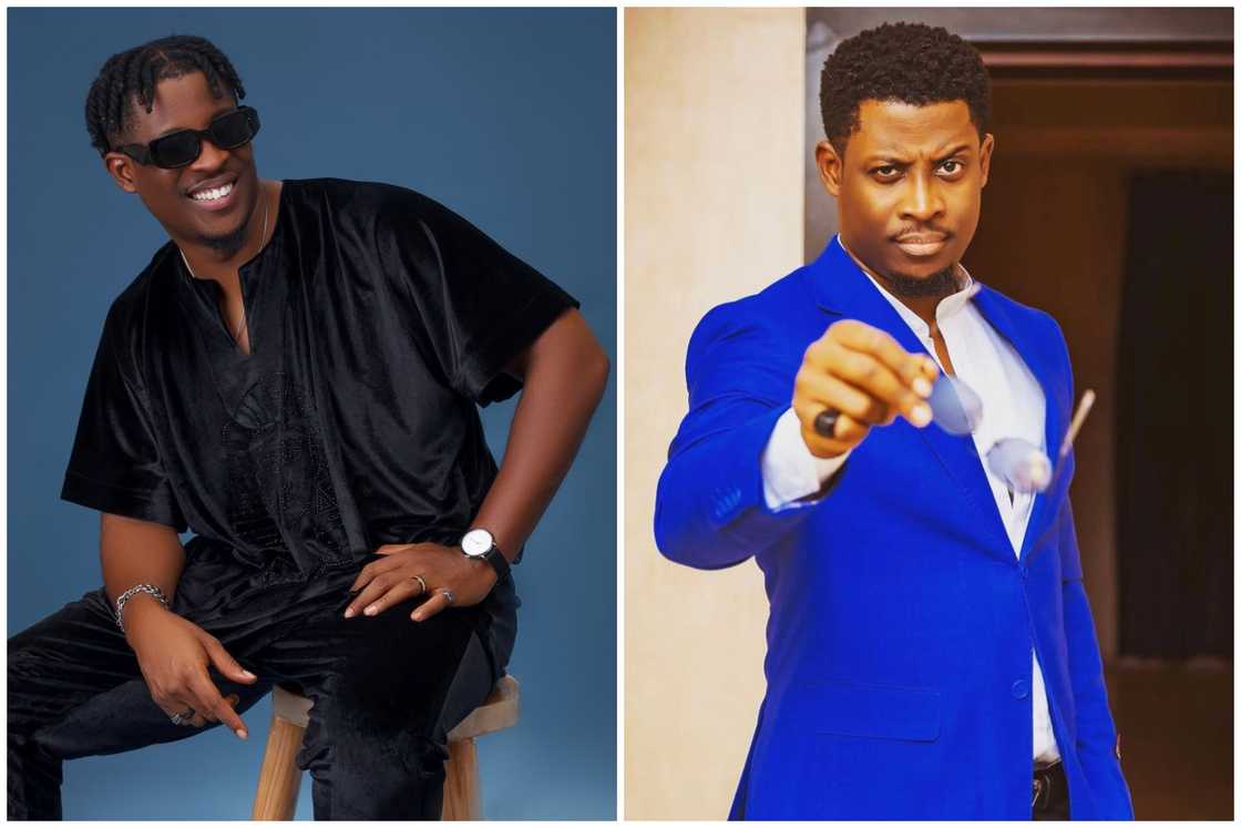 Seyi Awolowo smiles as he sits on a stool (L). The Nollywood actor stares on as he stands next to a door (R) Seyi Awolowo smiles as he sits on a stool (L). The Nollywood actor stares on as he stands next to a door (R)