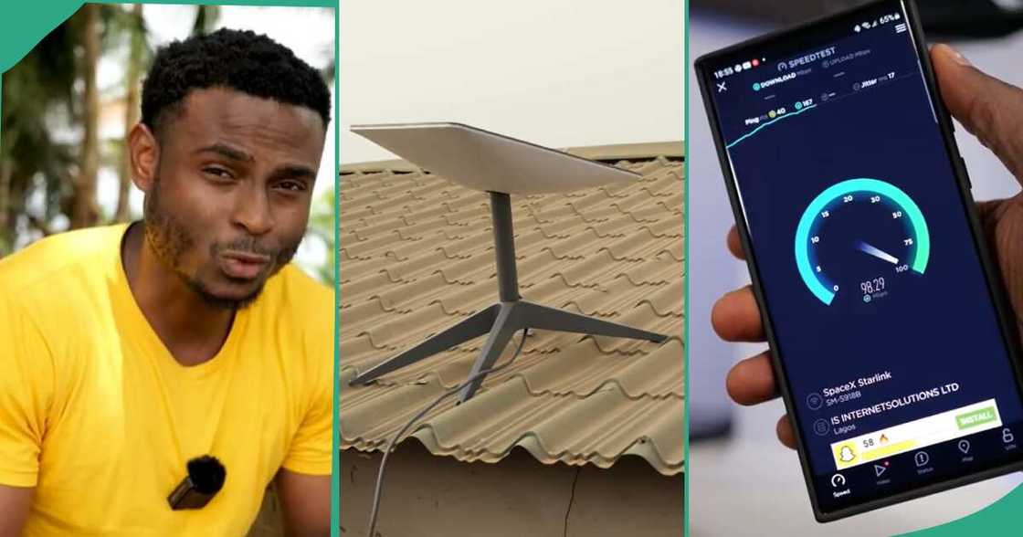 Man installs Starlink. Man installs Starlink.