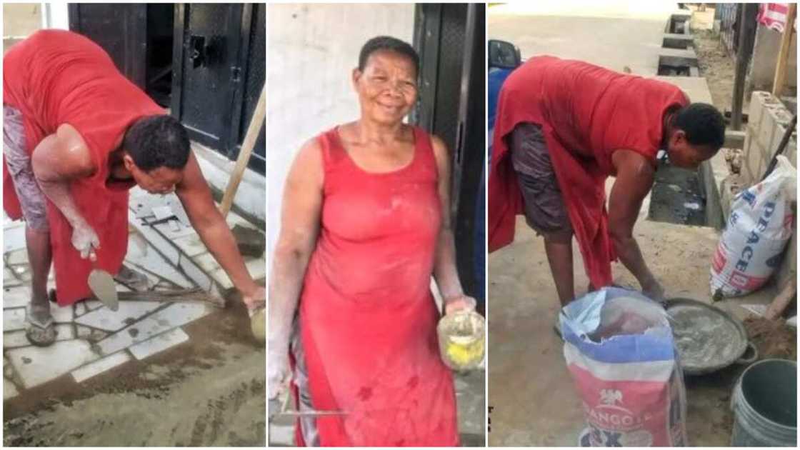 Tiling job in Nigeria/old woman working. Tiling job in Nigeria/old woman working.