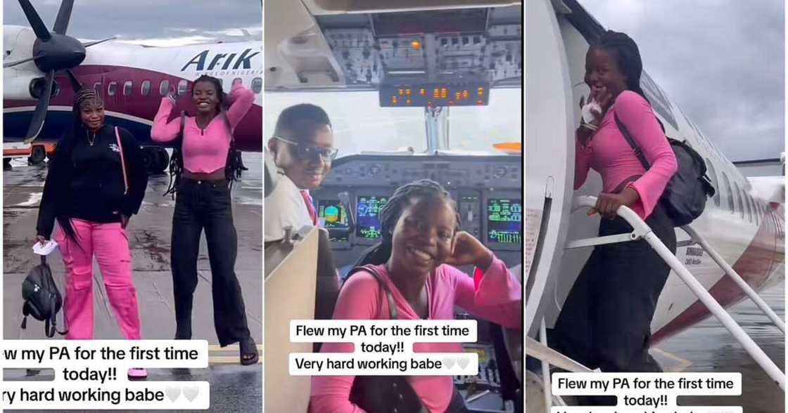 Lady flies her PA on a plane for the first time Lady flies her PA on a plane for the first time