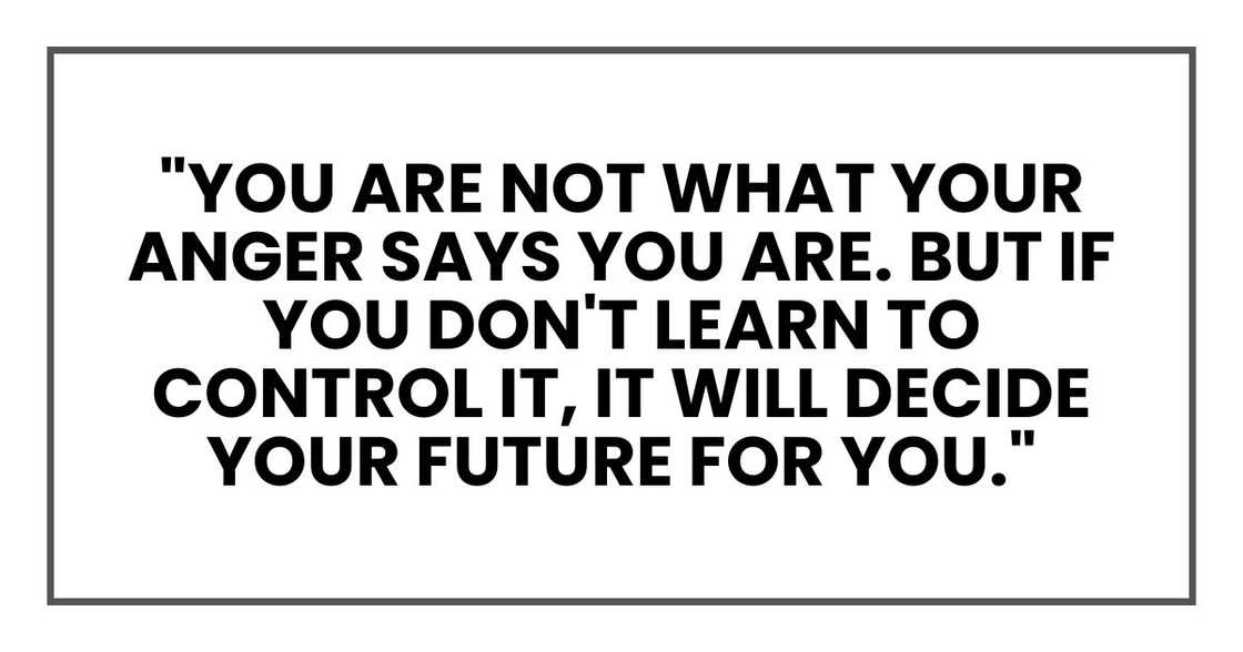 "You are not what your anger says you are. But if you don't learn to control it