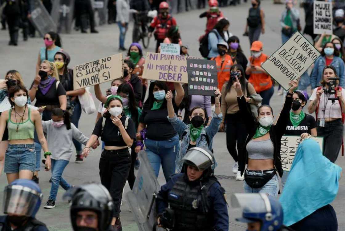 Demonstrators demand the decriminalization of abortion on International Safe Abortion Day in Mexico City in September 2021 Demonstrators demand the decriminalization of abortion on International Safe Abortion Day in Mexico City in September 2021