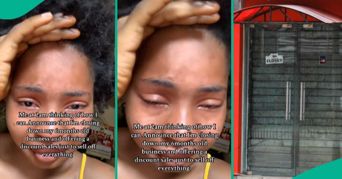 Lady in tears as she contemplates closing her business. Lady in tears as she contemplates closing her business.