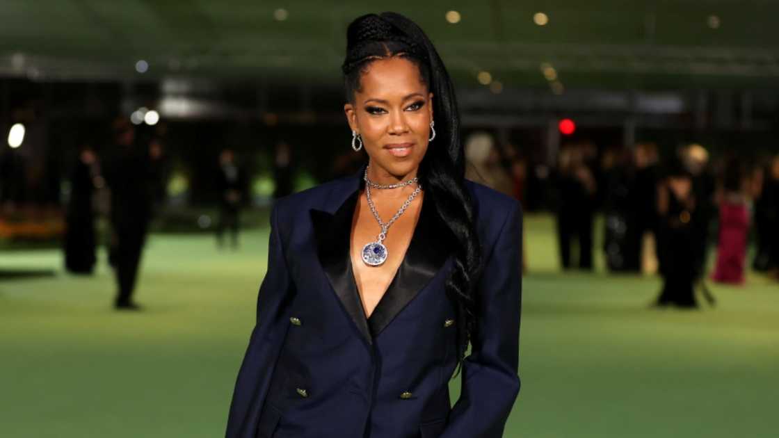 Regina King wearing the braided ponytail hairstyle Regina King wearing the braided ponytail hairstyle