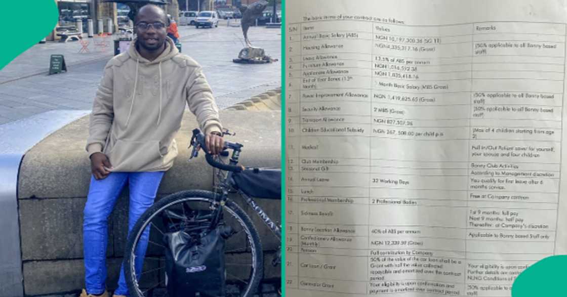 Nigerian man displays the entry level salary for a BSc holder at an oil company.