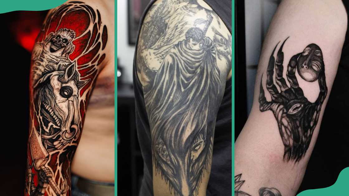 Knight Skull (L), Casca (C), and Behelit (R) tattoos Knight Skull (L), Casca (C), and Behelit (R) tattoos