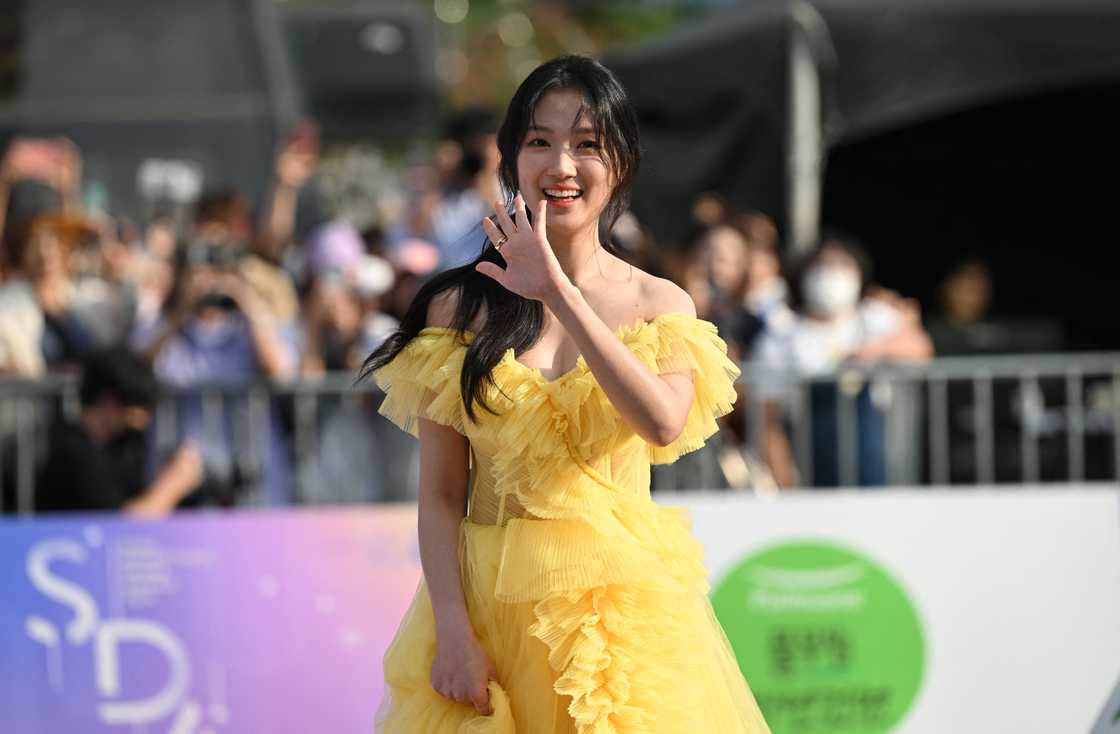 South Korean actress Kim Hye-yoon arrives on a purple carpet event at the Seoul International Drama Awards in Seoul