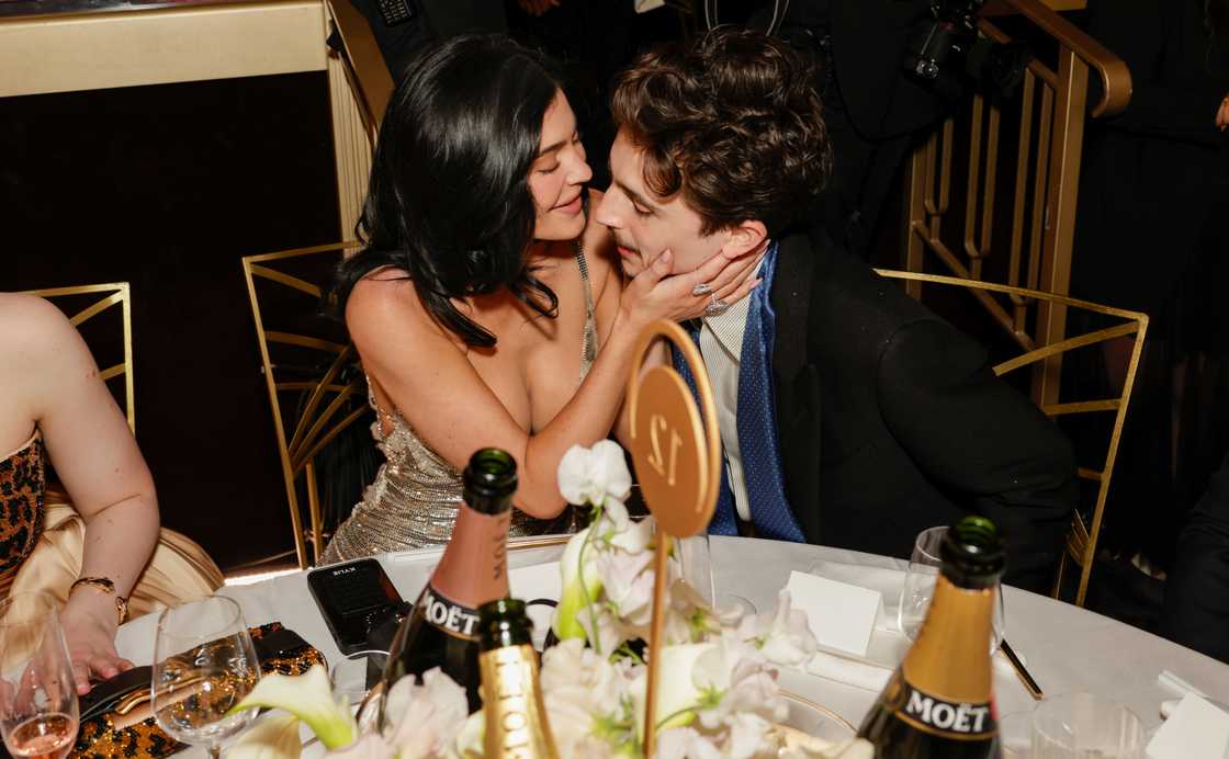 Kylie Jenner holds Timothée Chalamet at the 2025 Golden Globe Awards Kylie Jenner holds Timothée Chalamet at the 2025 Golden Globe Awards