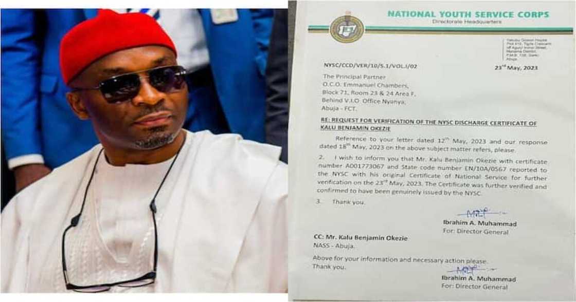 NYSC ta tabbatar da satifiket din Benjamin Kalu NYSC ta tabbatar da satifiket din Benjamin Kalu