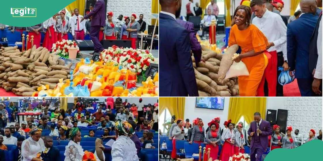 The distribution of food items was done after a church service The distribution of food items was done after a church service