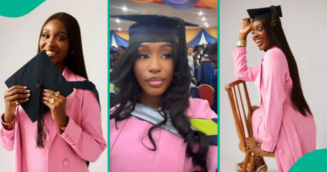 Female graduate celebrates not sleeping with anyone in school.