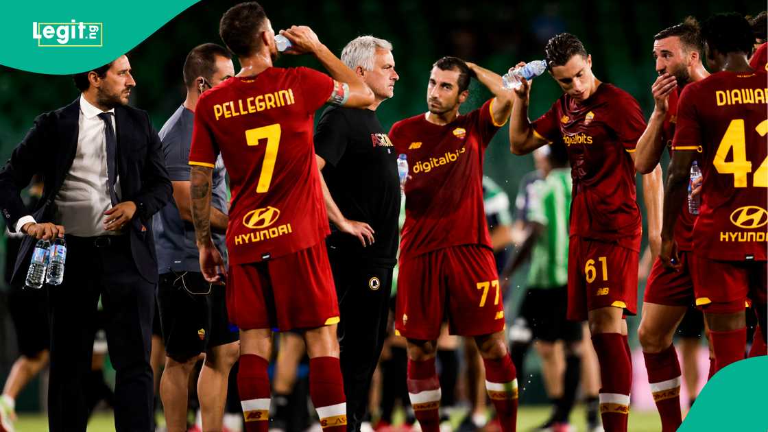 Jose Mourinho with AS Roma players including Riccardo Calafiori against Real Betis in 2021. Photo by David Bustamante Jose Mourinho with AS Roma players including Riccardo Calafiori against Real Betis in 2021. Photo by David Bustamante