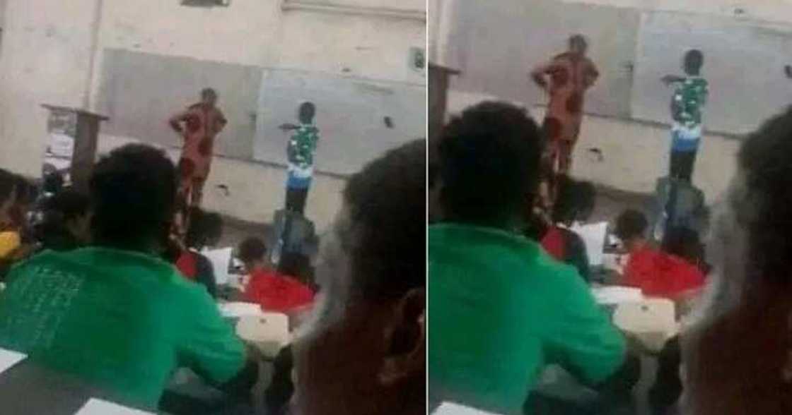 Year one student corrects his lecturer during a class