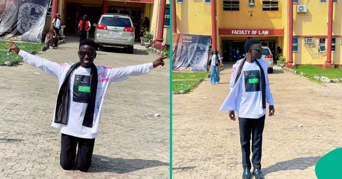 Mum cries as son graduates from school.