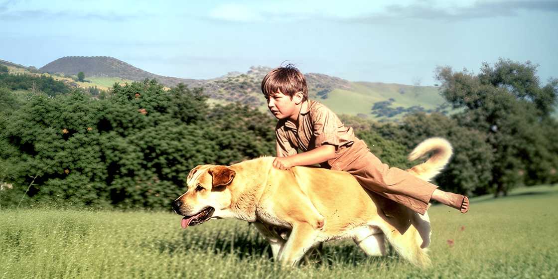 An image showing a scene from the classic Disney film Old Yeller An image showing a scene from the classic Disney film Old Yeller