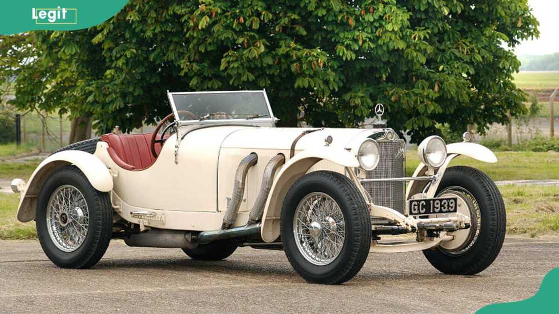 Mercedes Benz SSK Roadster parked in front of a tree