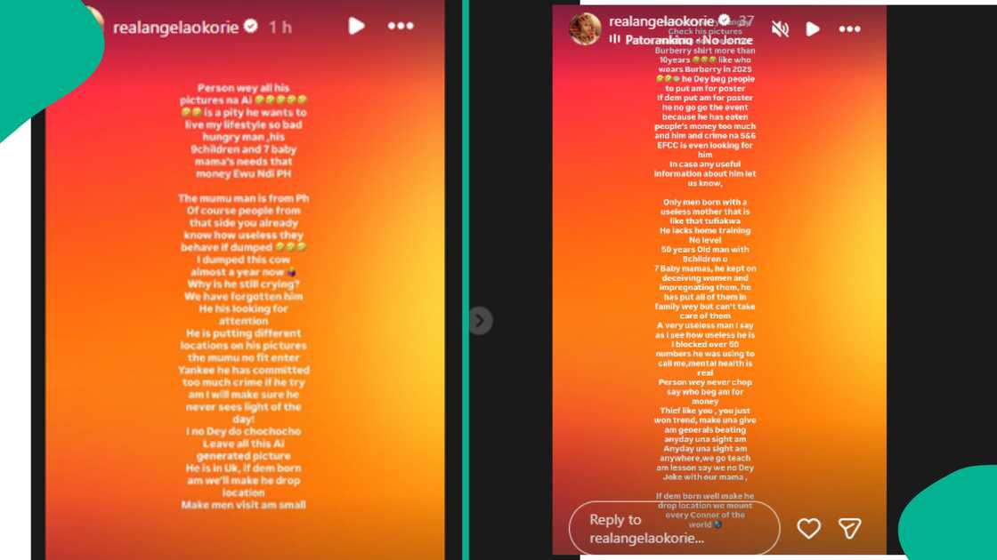 Angela Okorie accuses ex of using AI to create untrue impression about himself.