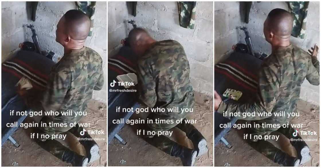 Nigerian soldier praying on his knees, soldier praying Nigerian soldier praying on his knees, soldier praying