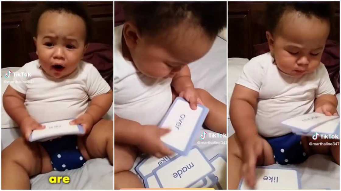 Smart baby goals/kid read words well.