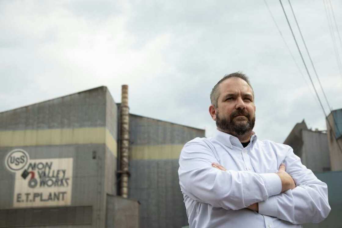 Bernie Hall, the District 10 Director for the United Steelworkers, outside the US Steel Mon Valley Works Edgar Thomson Plant in Braddock, Pennsylvania