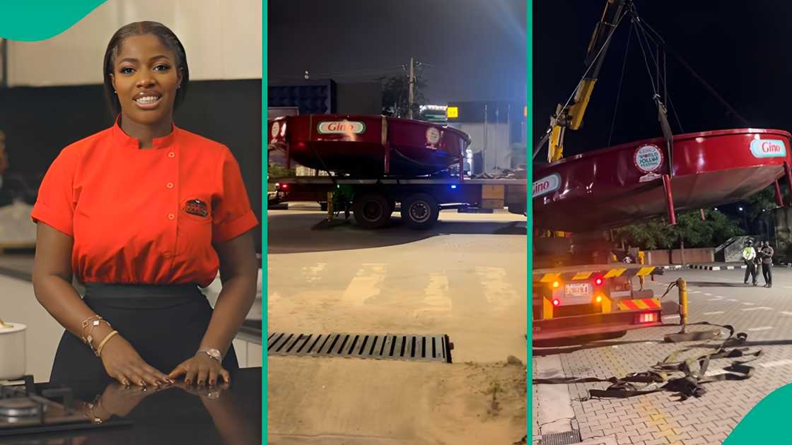 Hilda Baci’s large pot arrives at Eko Hotel in Lagos state, where she will cook the largest pot of jollof rice ever.
