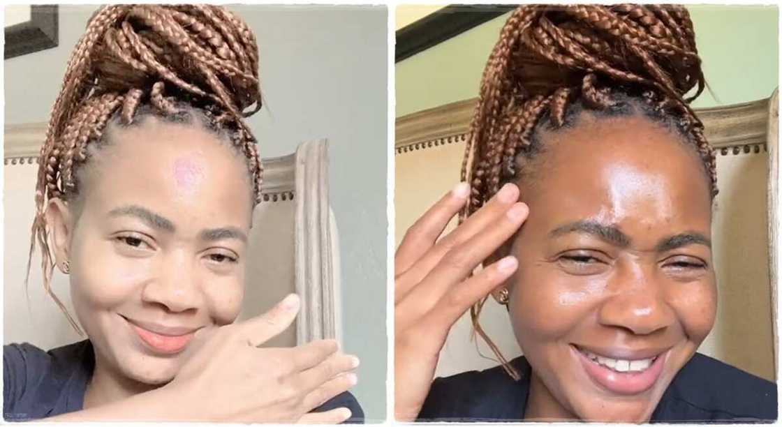 Photos of Emma Elodie Frank before and after she removed TikTok fliter.