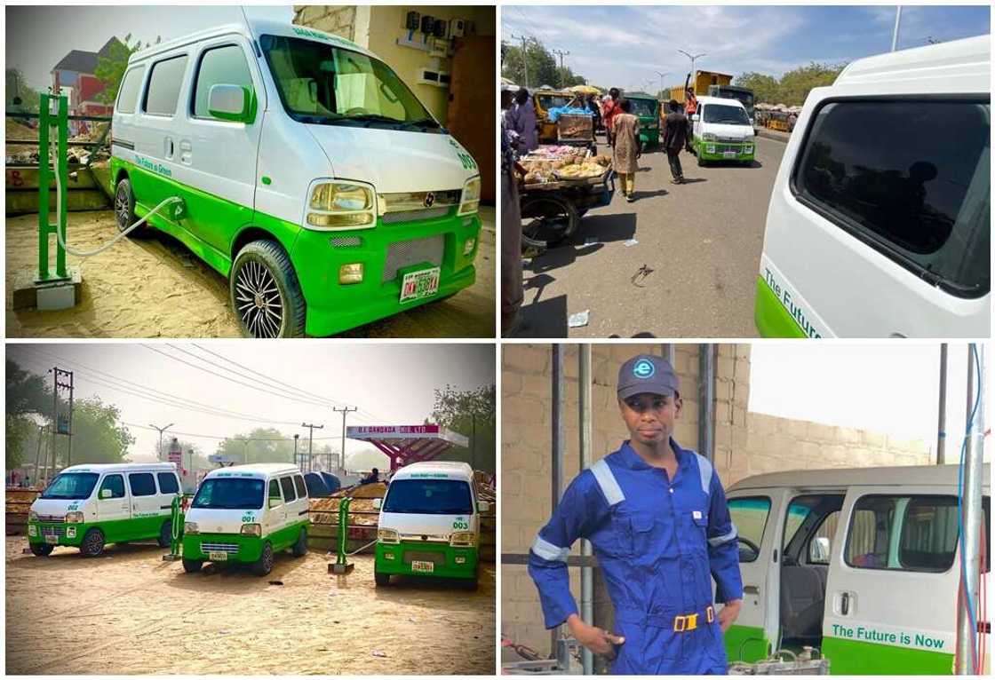 Young Nigerian man, Mustapha Gajibo rolls out electric buses in Maiduguri.