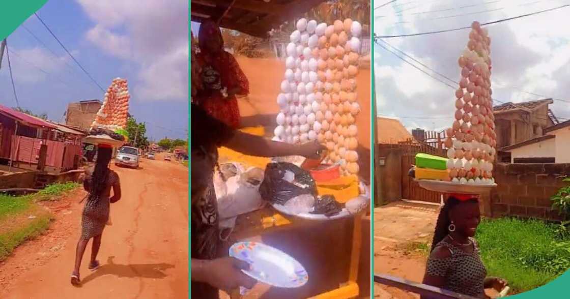 Reactions trail video of egg hawker with her unusual arrangement of eggs Reactions trail video of egg hawker with her unusual arrangement of eggs