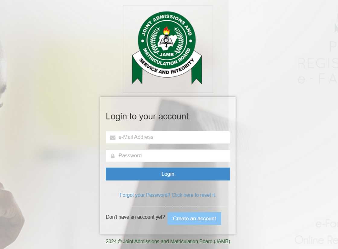 JAMB e-facility portal log in JAMB e-facility portal log in