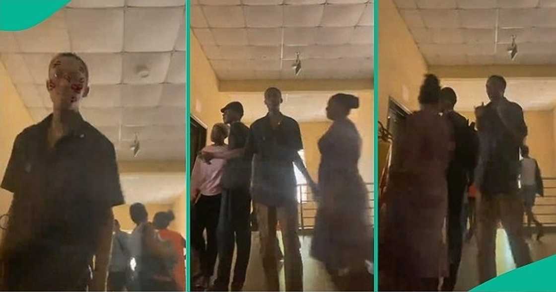 Video shows moment Nigerian boy pushed female lecturer thinking she was a student Video shows moment Nigerian boy pushed female lecturer thinking she was a student