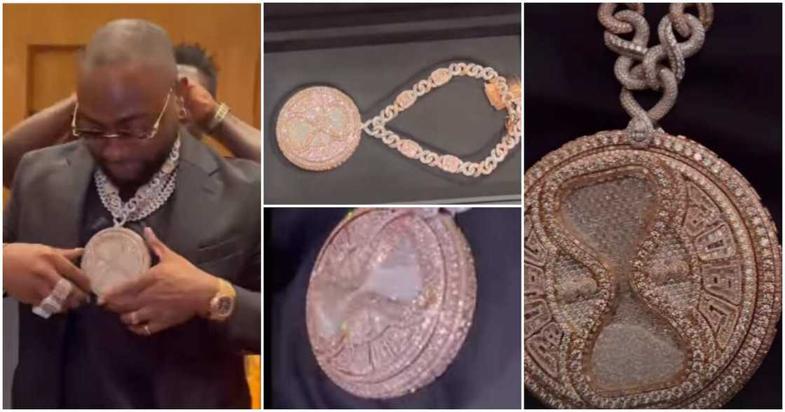 Davido's N577 million Timeless diamond necklace. Davido's N577 million Timeless diamond necklace.