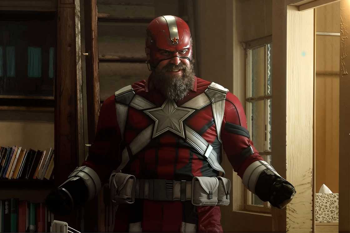David Harbour in costume as the character Red Guardian David Harbour in costume as the character Red Guardian